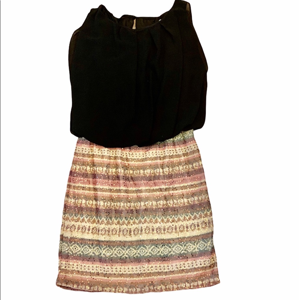 Whimsy Cocktail Dress Black Top Sequin Bottom Sz M